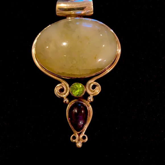 Sterling Moonstone, Peridot, & Amethyst Pendant - Vintage - Picture 3 of 9